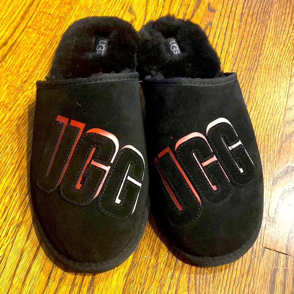 New UGG Signature Branded Suede Black Scuff Shoes Slippers Size 11